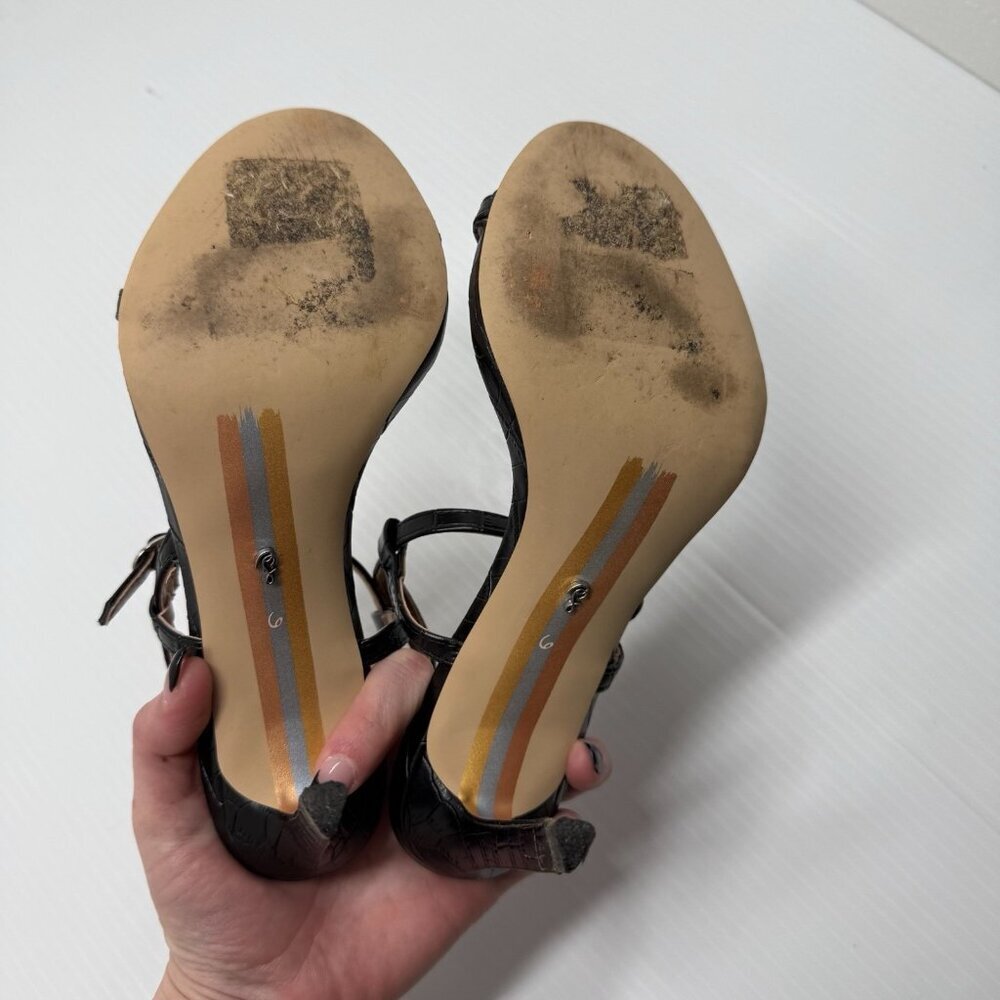 Sam Edelman Doran Black Croc Print Ankle Strap Heels Sandals Stiletto 6M - Picture 8 of 10